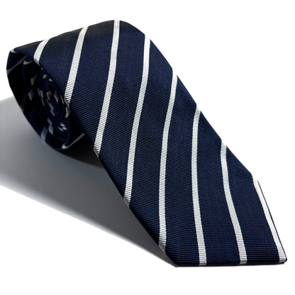 Navy Blue & White Striped Silk Repp Tie