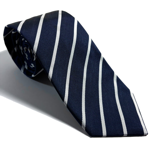Navy Blue & White Striped Silk Repp Tie