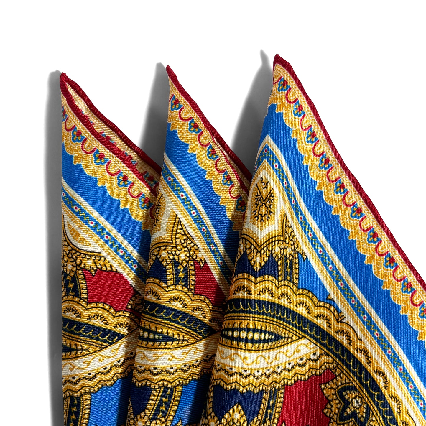 Red & Gold Large Medallion Silk Pocket Square