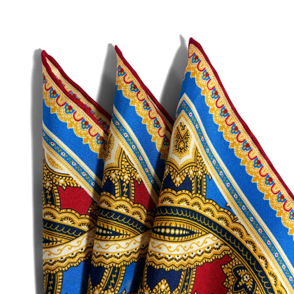 Red & Gold Large Medallion Silk Pocket Square