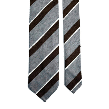 Untipped Gray / Brown Striped Silk Shantung Tie