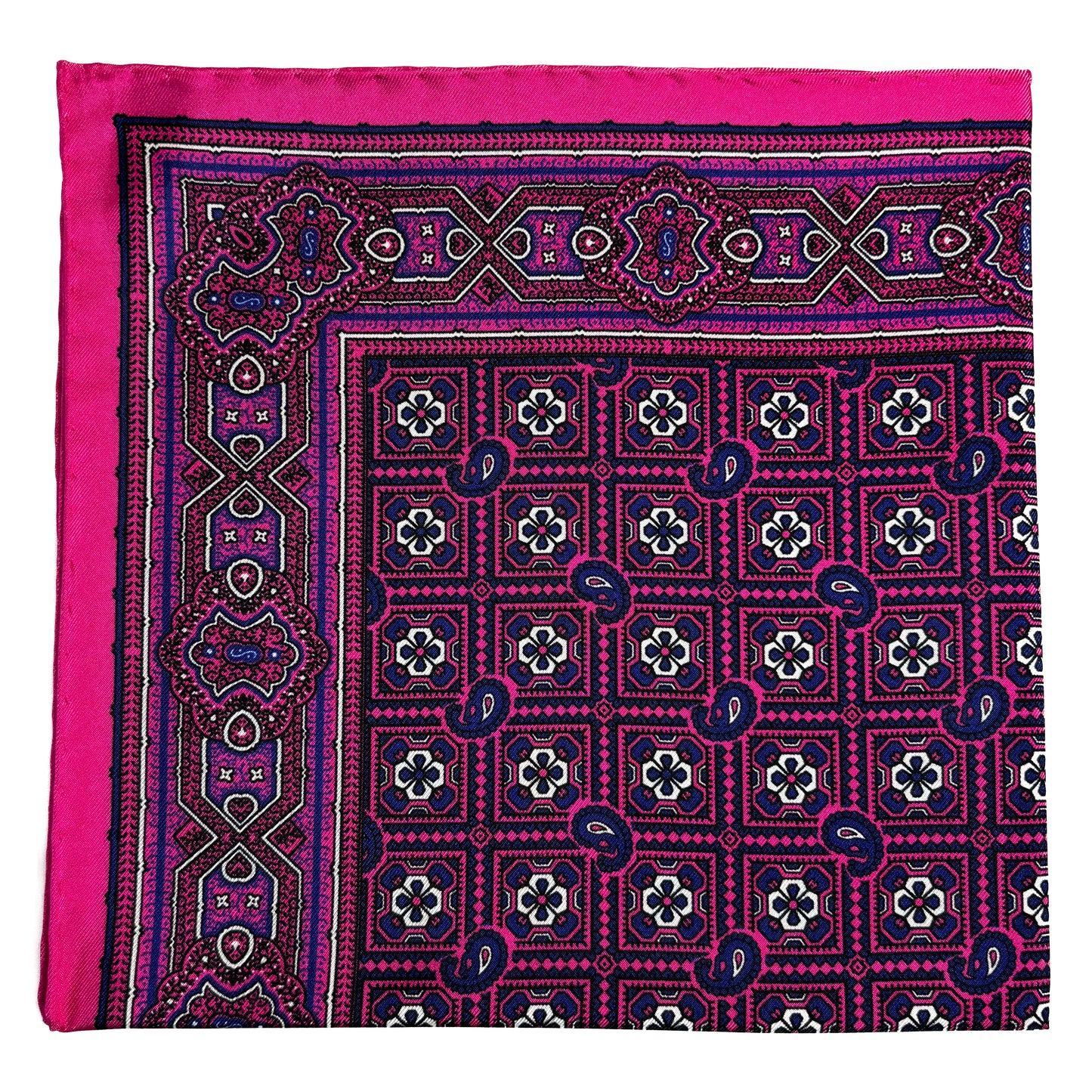 Fuchsia Pink Geometric Silk Pocket Square