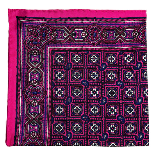 Fuchsia Pink Geometric Silk Pocket Square