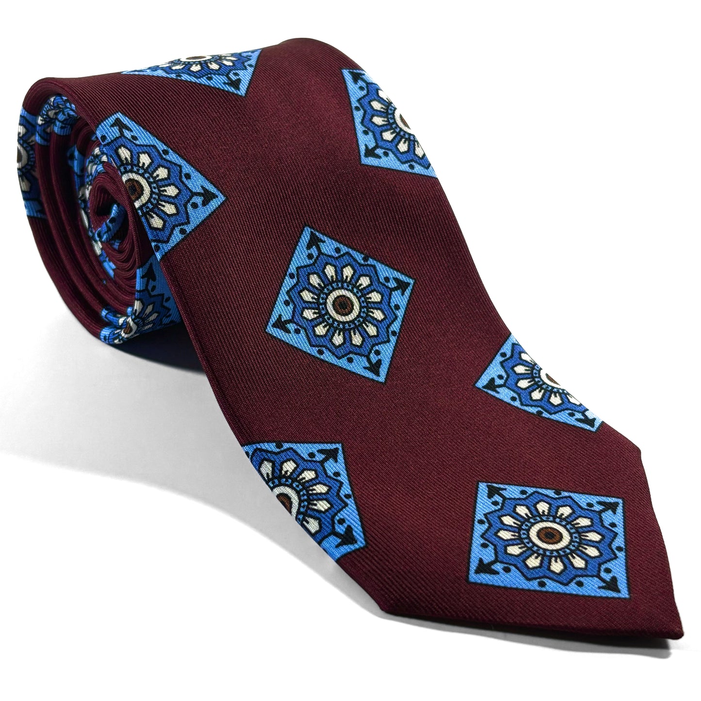 Burgundy Large Square Printed 36oz Silk Twill Tie