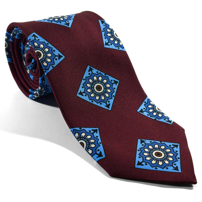 Burgundy Large Square Printed 36oz Silk Twill Tie