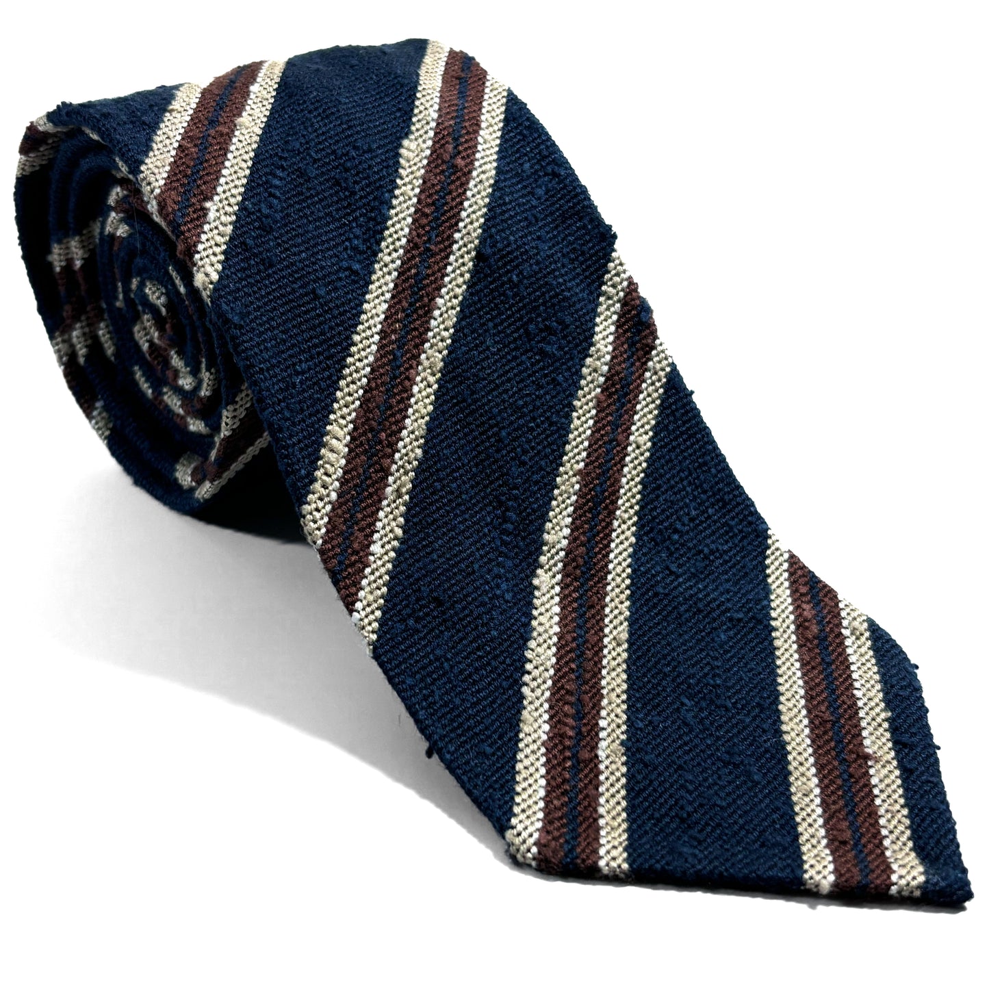 Luxury Navy Blue Stripe Untipped Silk Shantung Tie