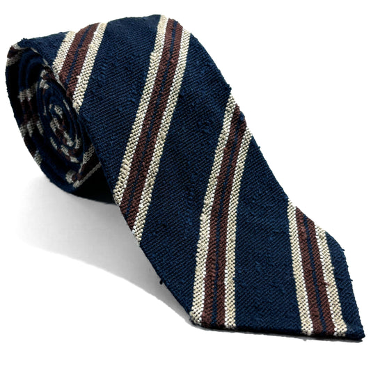 Luxury Navy Blue Stripe Untipped Silk Shantung Tie