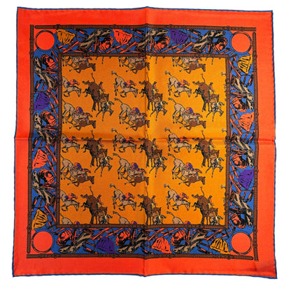 Orange Polo Motif Ancient Madder Silk Pocket Square