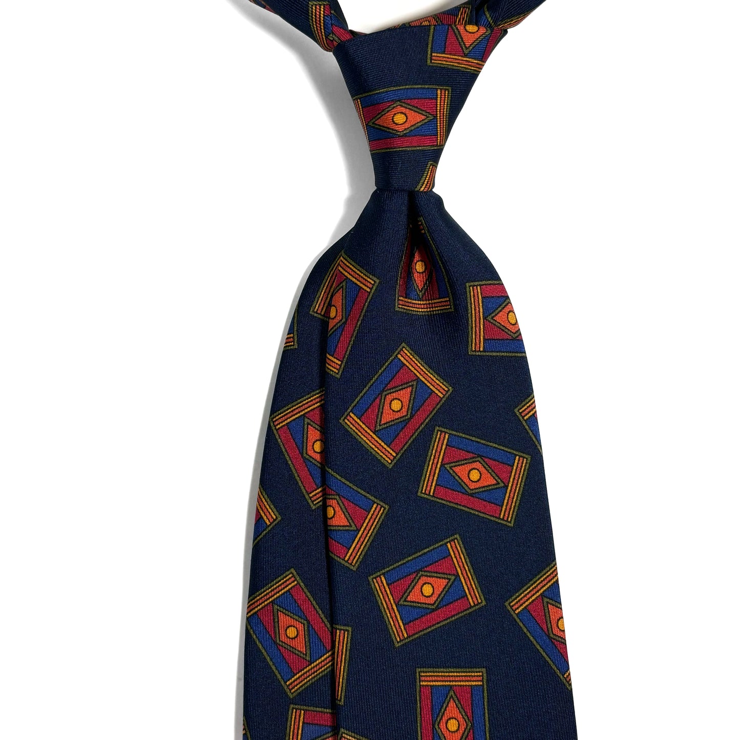 Navy Blue Geometric Motif Printed 36oz Silk Twill Tie
