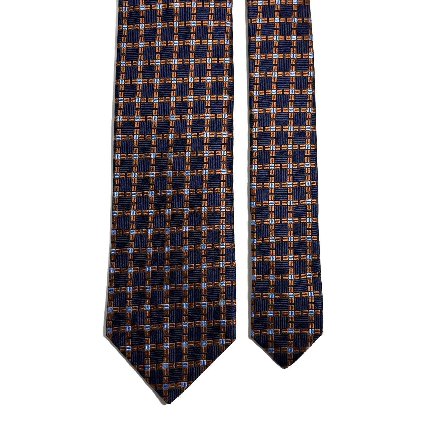 Navy Blue & Copper Checked Jacquard Silk Tie