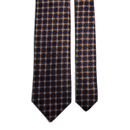 Navy Blue & Copper Checked Jacquard Silk Tie