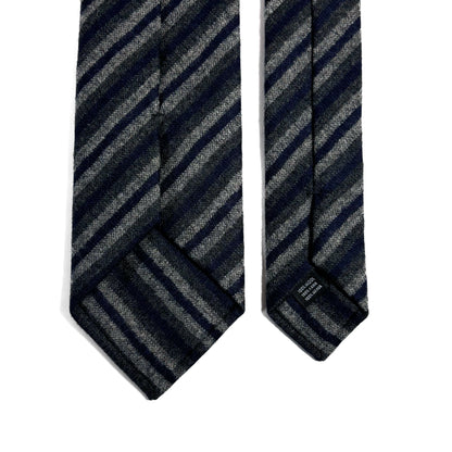 Gray & Navy Blue Striped Wool Challis Tie