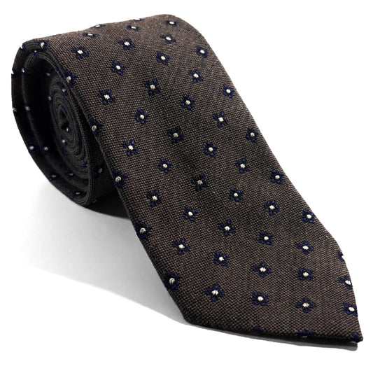 Taupe Brown Floral Wool/Silk Jacquard Tie