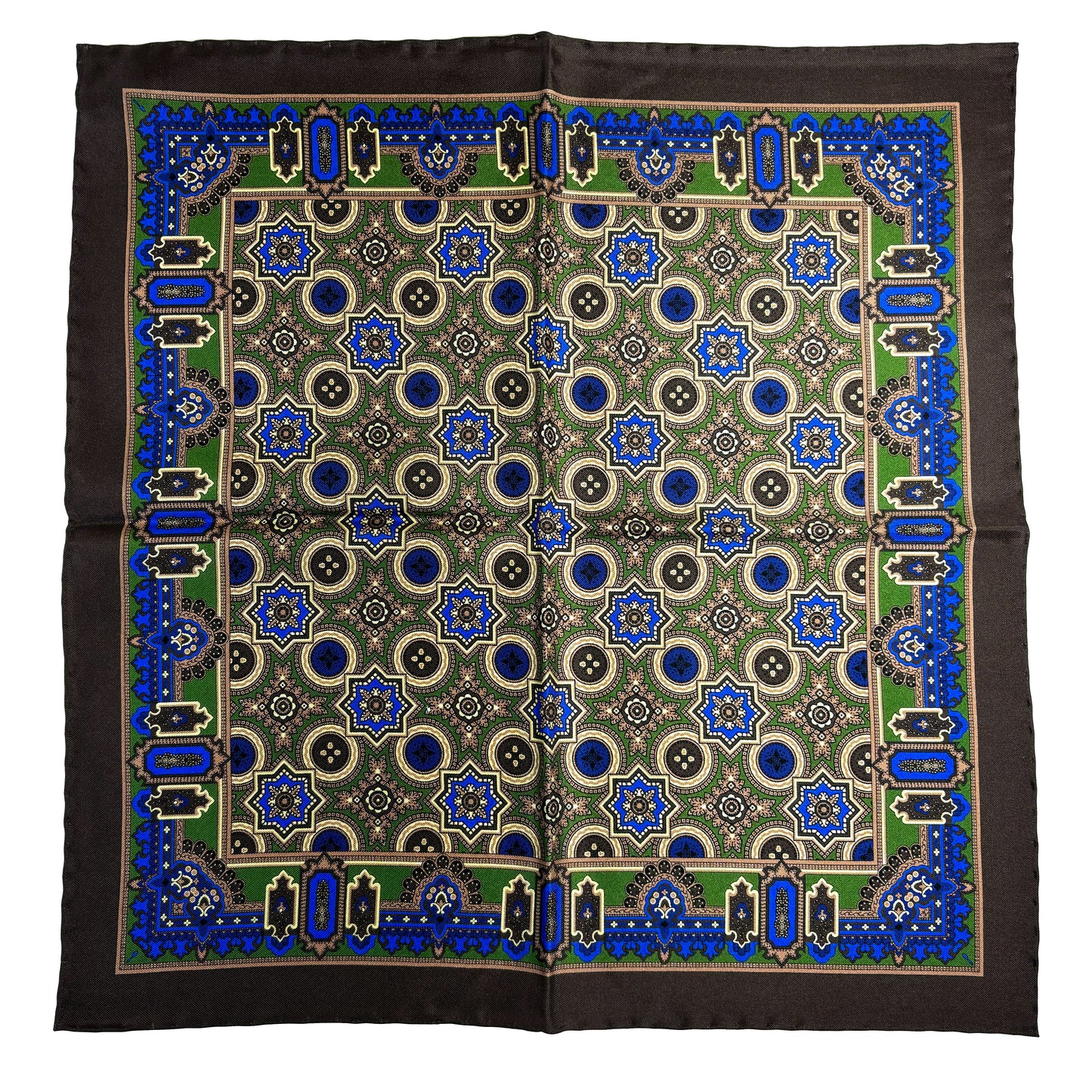 Brown & Green Geometric Silk Pocket Square