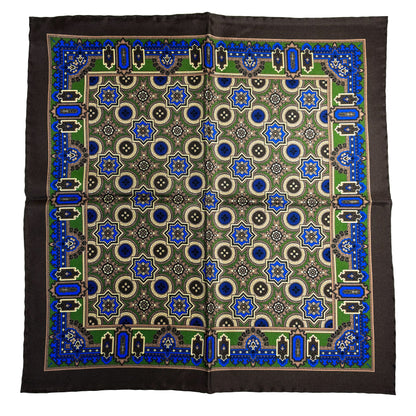 Brown & Green Geometric Silk Pocket Square
