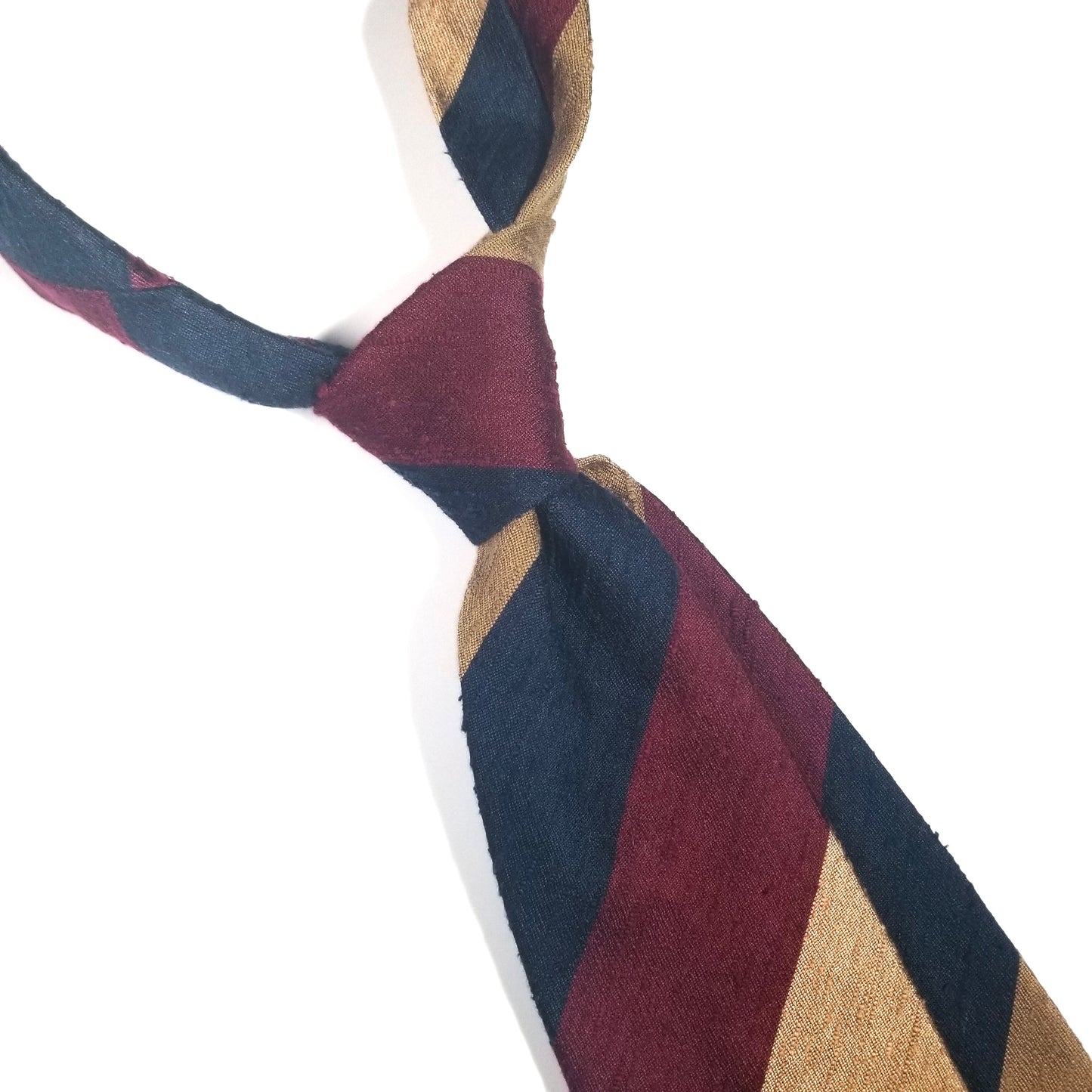 Burgundy / Navy Blue / Beige Block Stripe Untipped Silk Shantung Tie