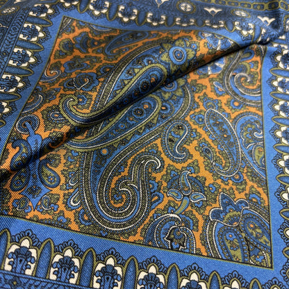 Honey Orange & Blue Paisley Silk Pocket Square