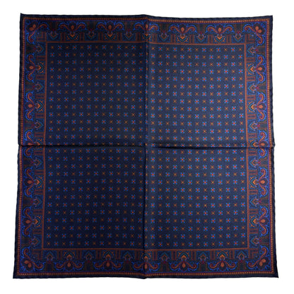 Navy Blue Floral Ancient Madder Silk Pocket Square