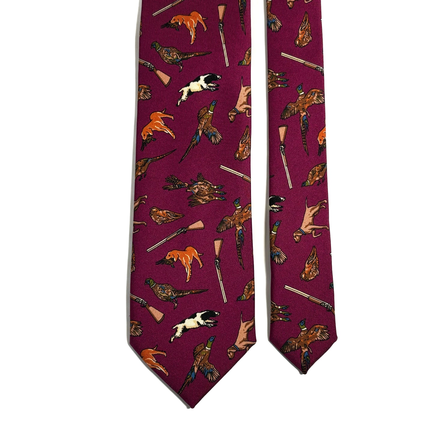 Wine Red Hunting Motif Printed 36oz Silk Twill Tie