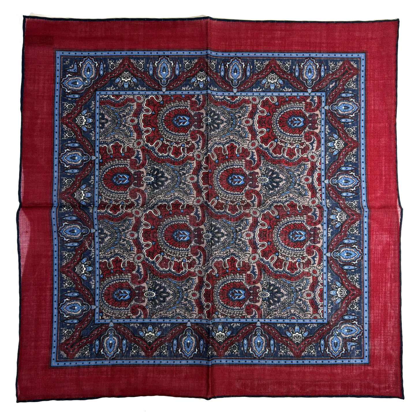Dominus - Burgundy & Navy Blue - Wool/Silk Pocket Square