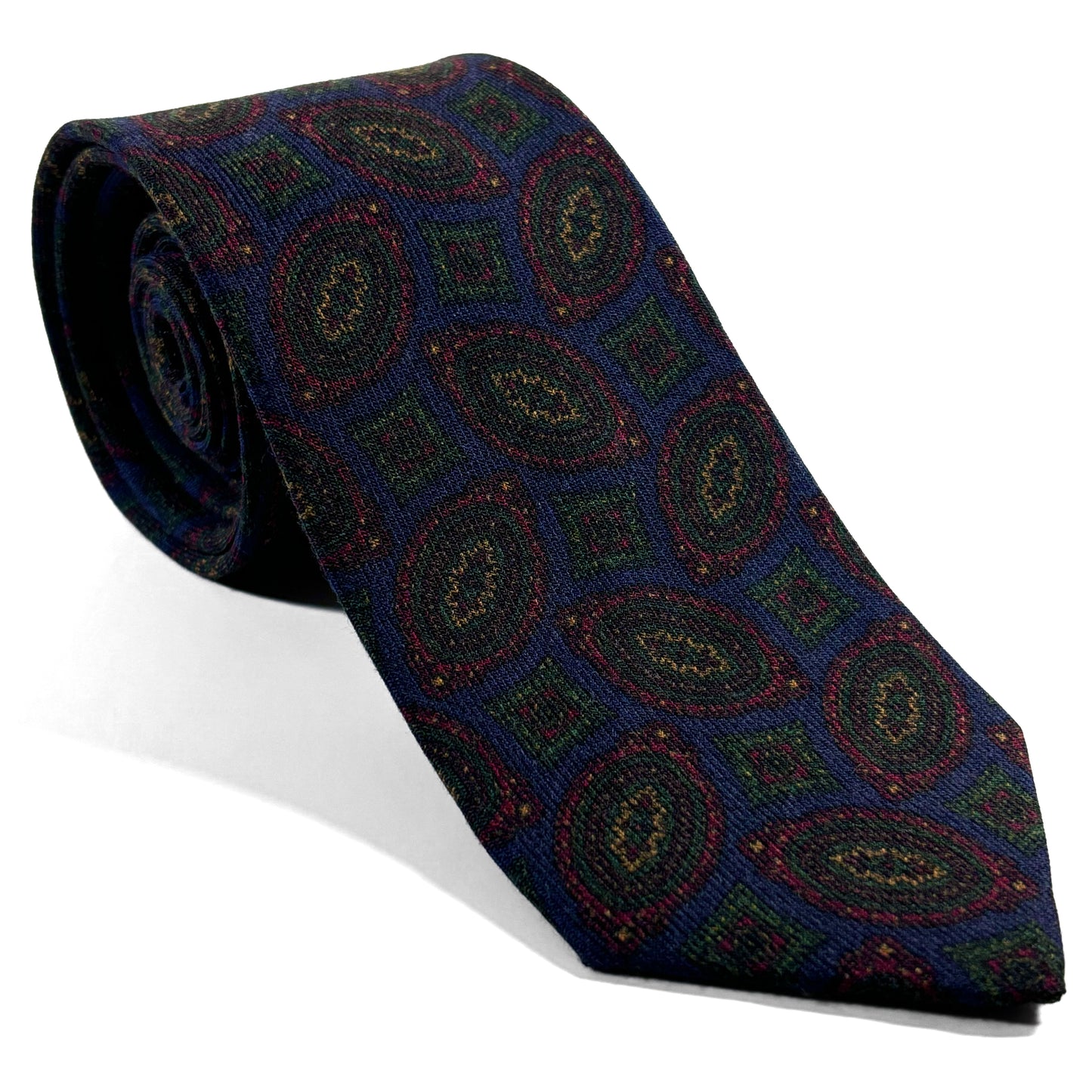 Navy Blue Geometric Wool/Silk Tie