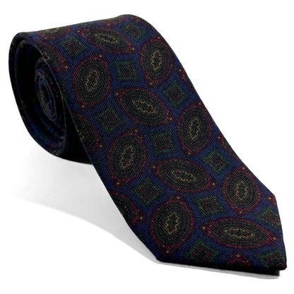 Navy Blue Geometric Wool/Silk Tie