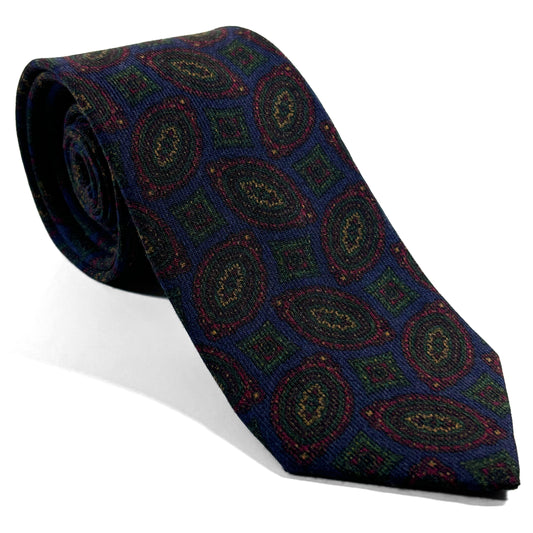 Navy Blue Geometric Wool/Silk Tie