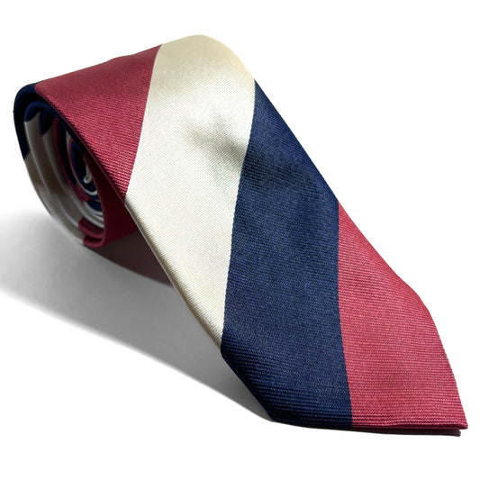 Red / Navy Blue / Ivory Striped Silk Repp Tie
