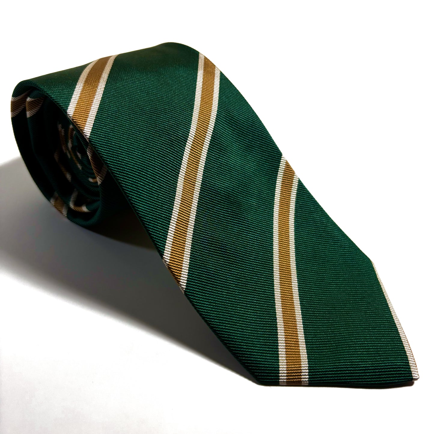 Green & Gold Striped Silk Repp Tie
