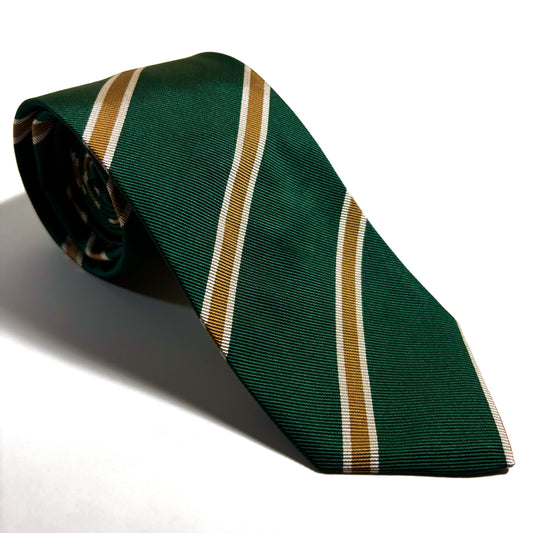 Green & Gold Striped Silk Repp Tie