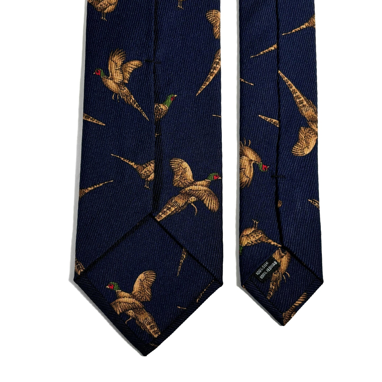 Navy Blue Pheasant Print Italian Madder Silk Tie