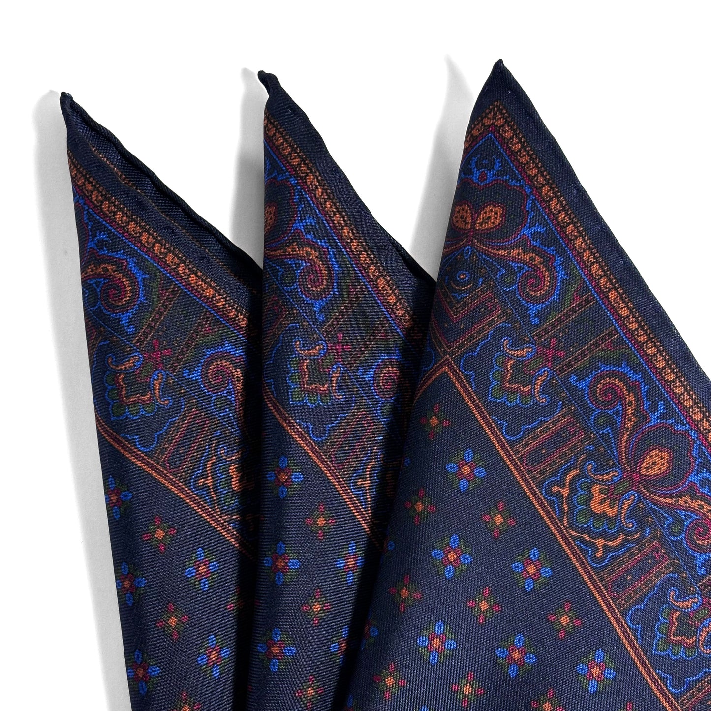 Navy Blue Floral Ancient Madder Silk Pocket Square