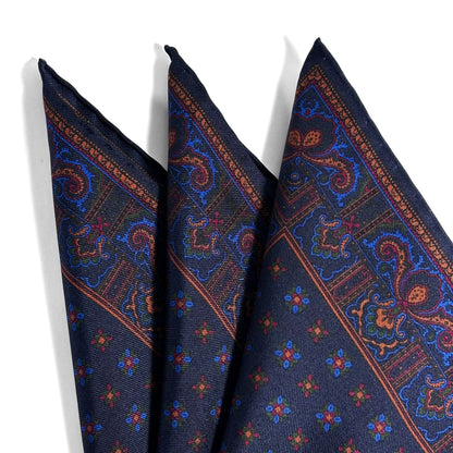 Navy Blue Floral Ancient Madder Silk Pocket Square