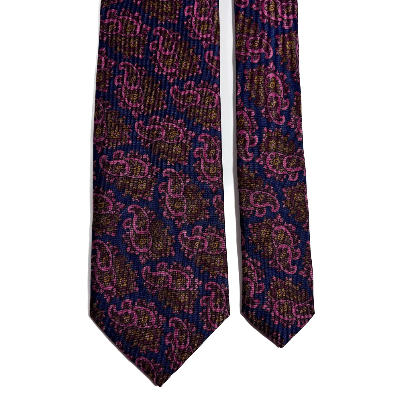 Hand-Printed Navy Blue & Pink Paisley Ancient Madder Silk Tie