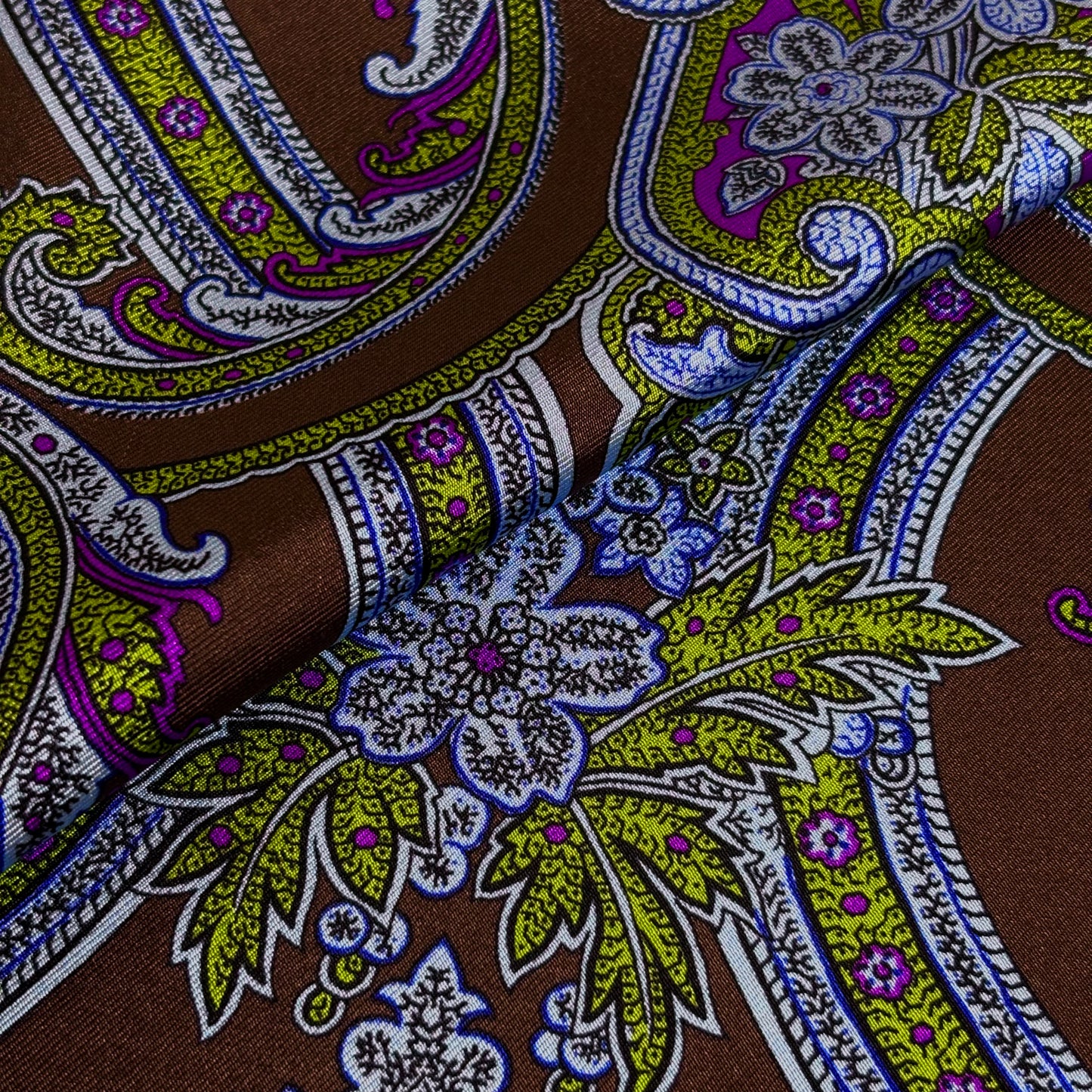 Brown & Orange Floral Paisley Silk Pocket Square