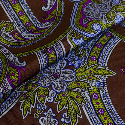 Brown & Orange Floral Paisley Silk Pocket Square
