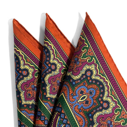 Orange Paisley Ancient Madder Silk Pocket Square