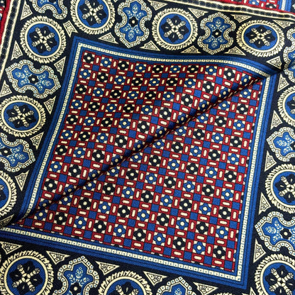 Navy Blue & Cream Small Geometric Ancient Madder Silk Pocket Square