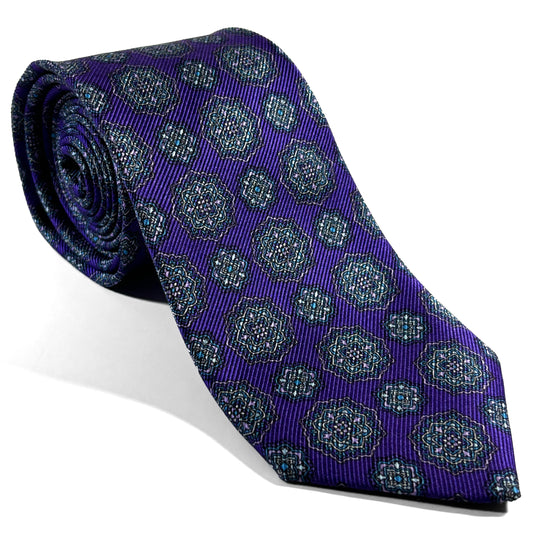 Purple Geometric Printed 50oz Silk Twill Tie