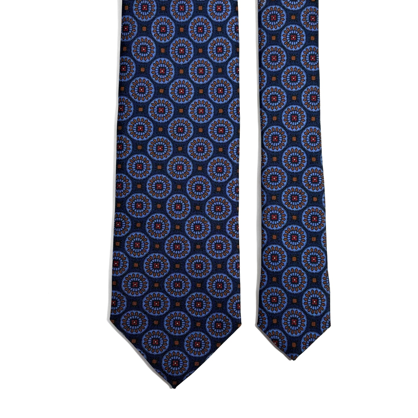 Navy Blue & Brown Geometric Ancient Madder Silk Tie