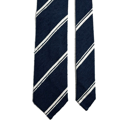 Navy Blue Striped Untipped Shantung Silk Tie