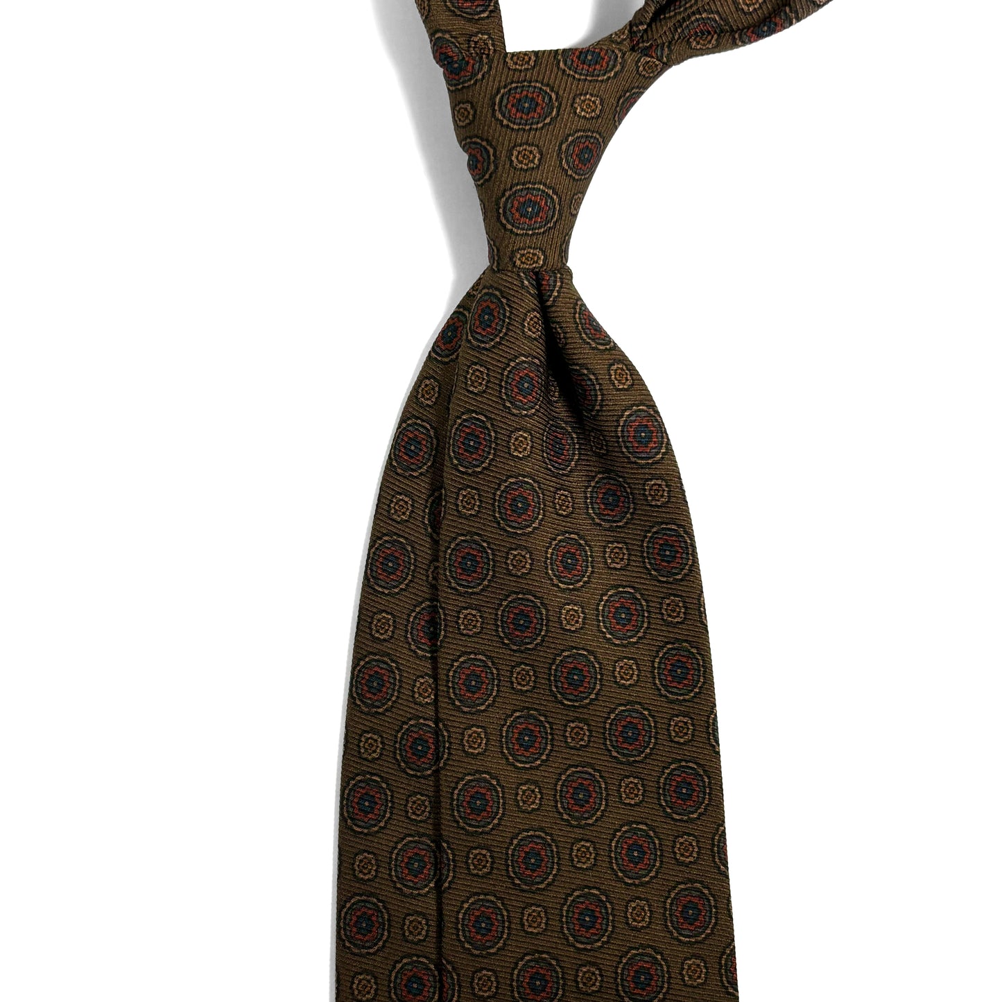 Olive Green & Orange Geometric Italian Madder Silk Tie