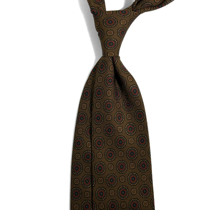 Olive Green & Orange Geometric Italian Madder Silk Tie