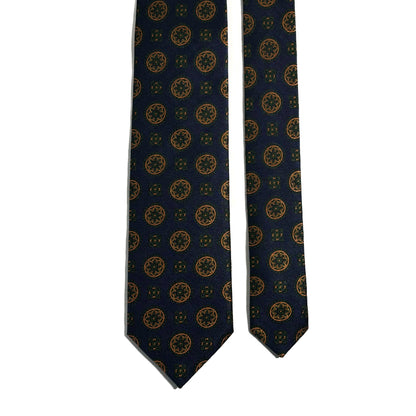 Navy Blue & Gold Geometric Silk Jacquard Tie