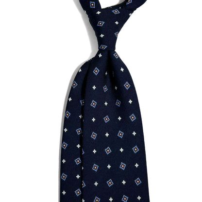 Navy Blue Small Geometric Wool Challis Tie