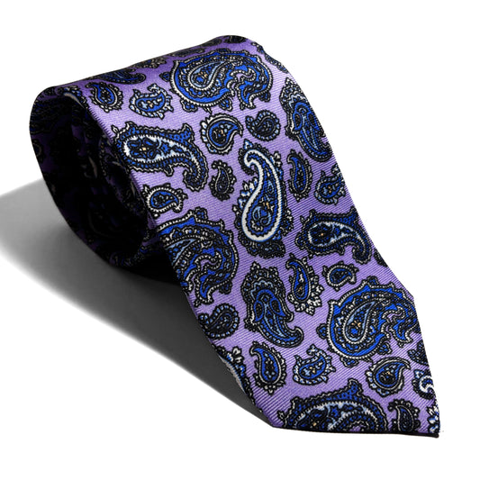 Lilac Purple Paisley Printed Silk Twill Tie