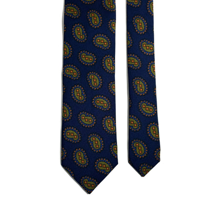 Navy Blue & Olive Paisley Printed 36oz Silk Twill Tie