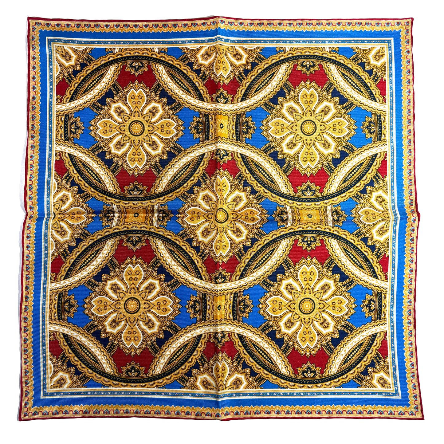 Red & Gold Large Medallion Silk Pocket Square