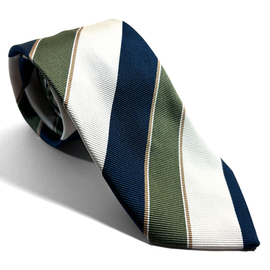 Green / Blue / White Striped Silk Repp Tie