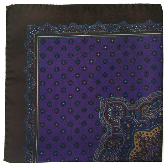 17" Purple / Brown Geometric Silk Twill Pocket Square